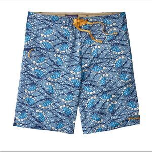 Patagonia Blue Fly Fish Design Swim Trunks Shorts Modern Resort Beach Pool